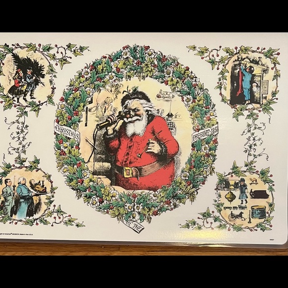 Vintage 5 Plastic Laminate Double Side Placemats Santa Christmas Holiday1994 USA - Picture 2 of 6